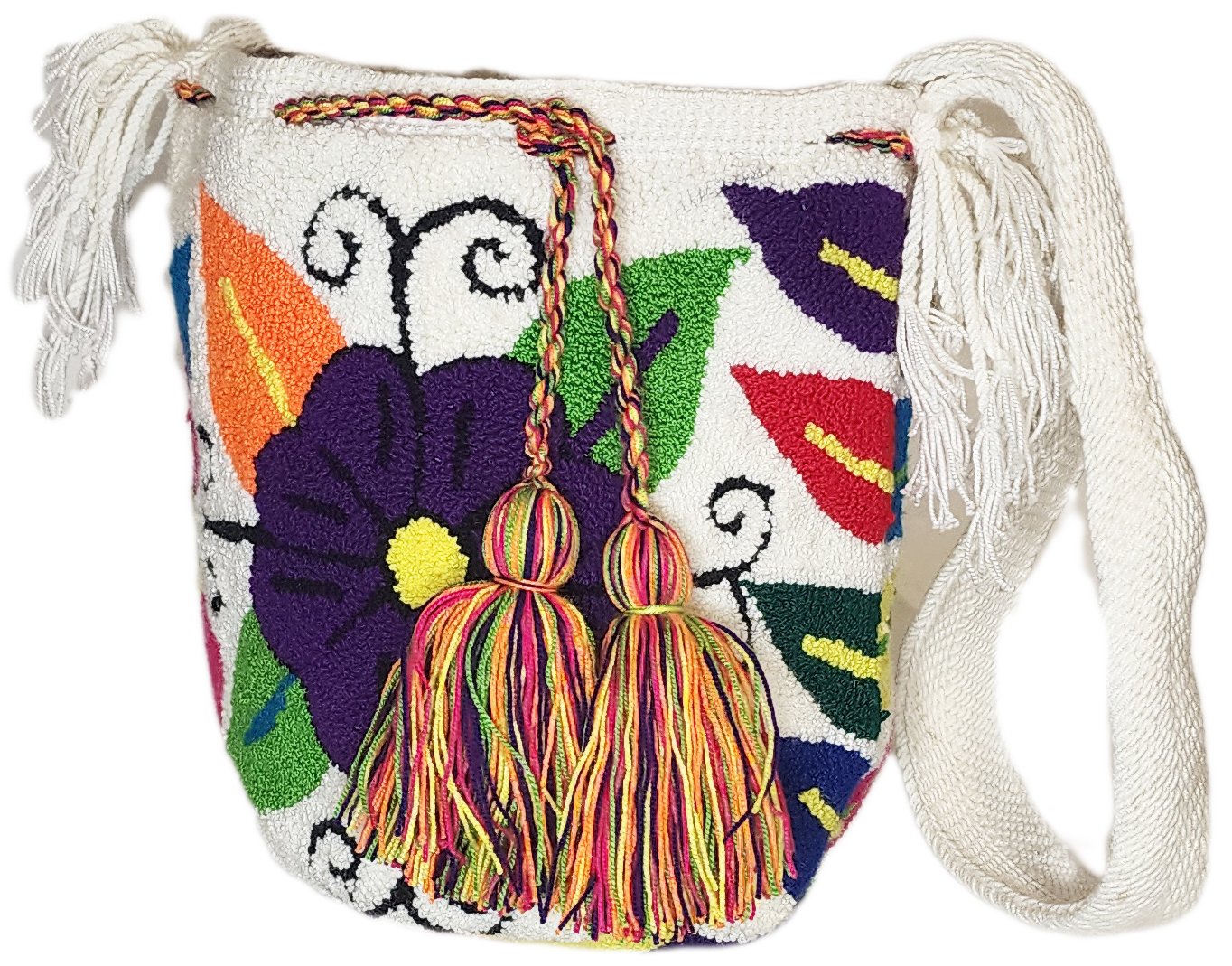 Magnolia medium Handmade Punch-needle Wayuu Mochila Bag - Wuitusu