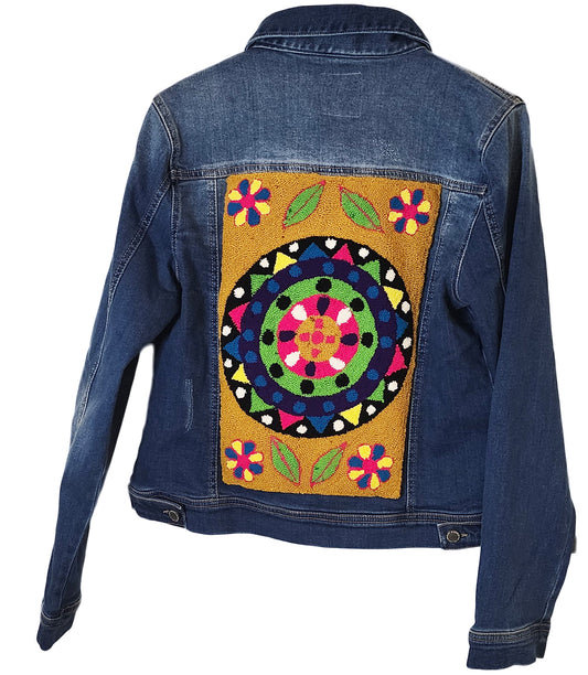 Violette Denim Jacket with Handmade Mandala (L) - Wuitusu