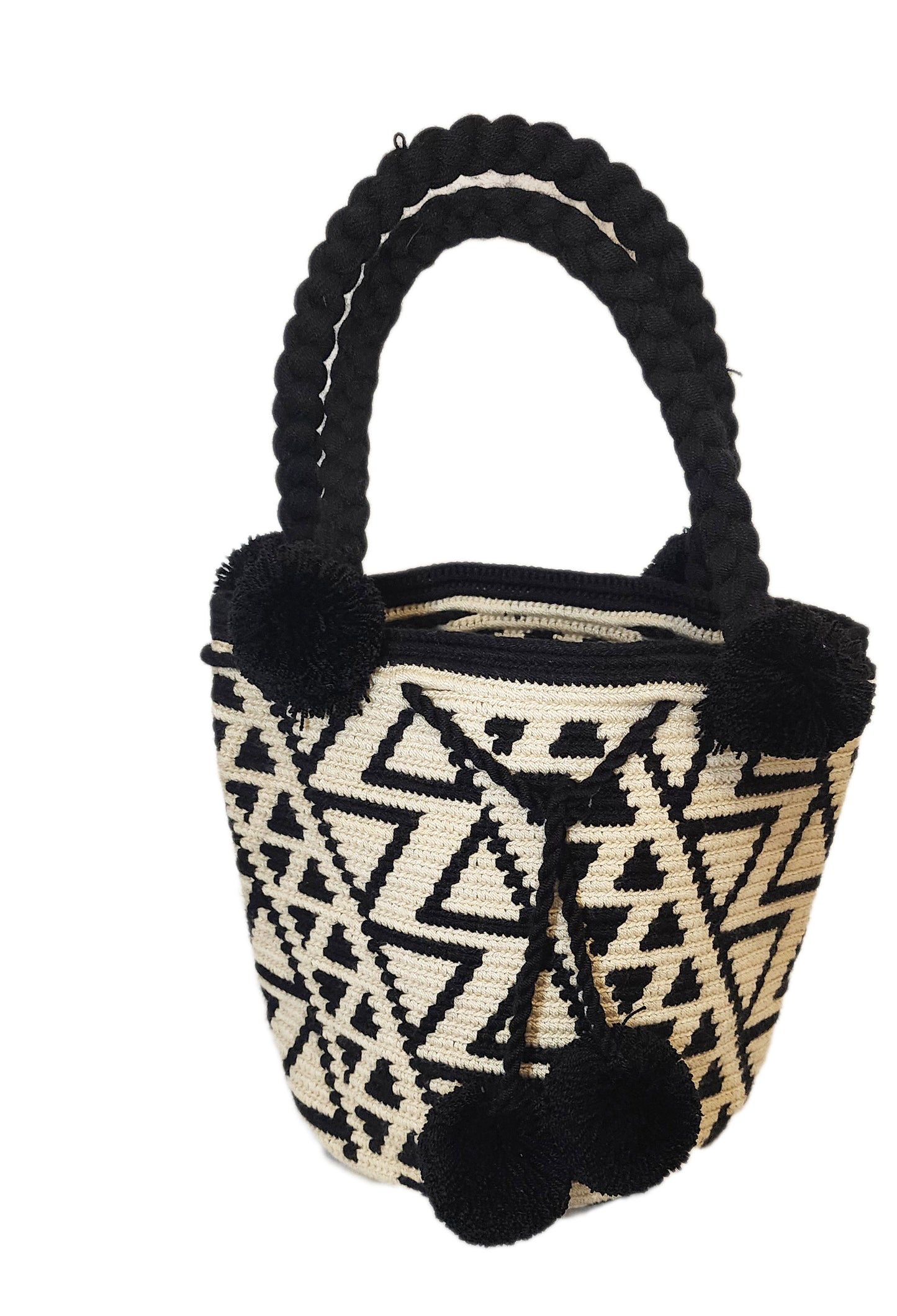 Lucy Medium Short Handle Design PomPom Mochila - Wuitusu