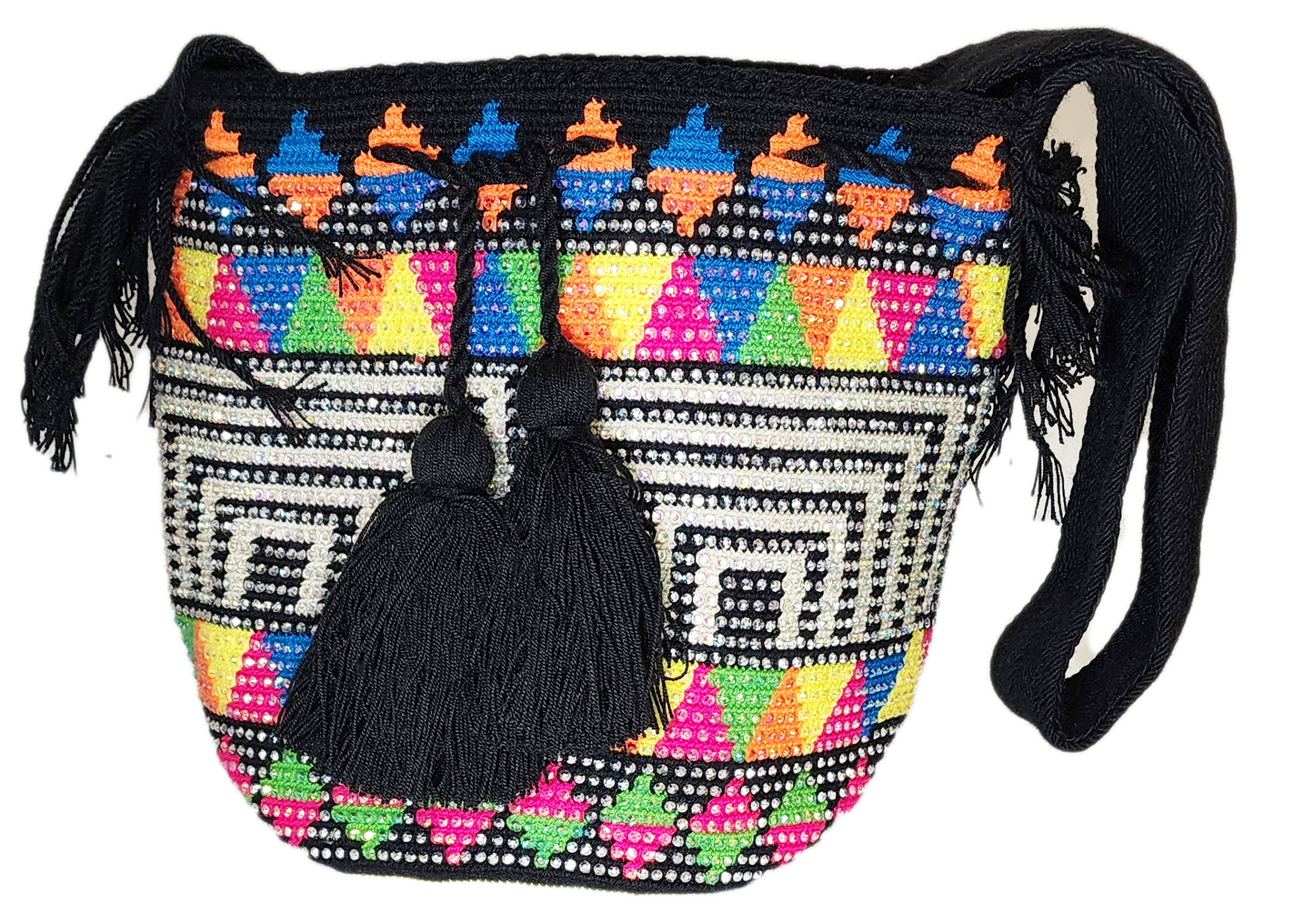 Remi Handmade Crochet Wayuu Mochila Bag with Crystals - Wuitusu