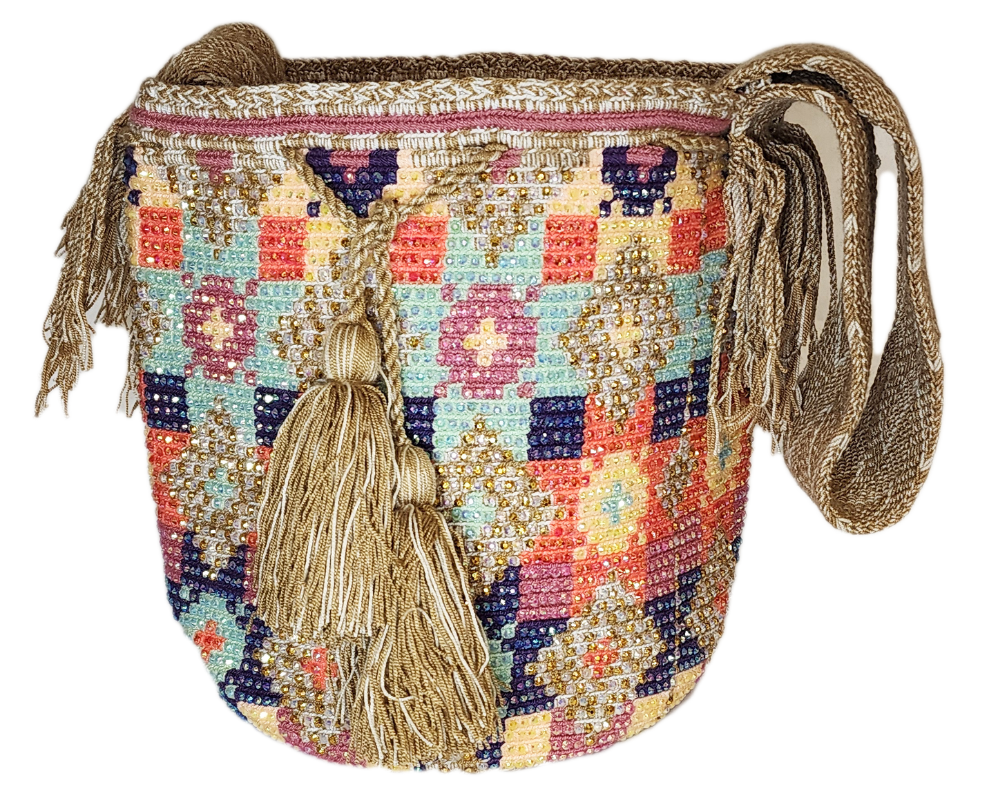 Eden Handmade Crochet Wayuu Mochila Bag with Crystals - Wuitusu