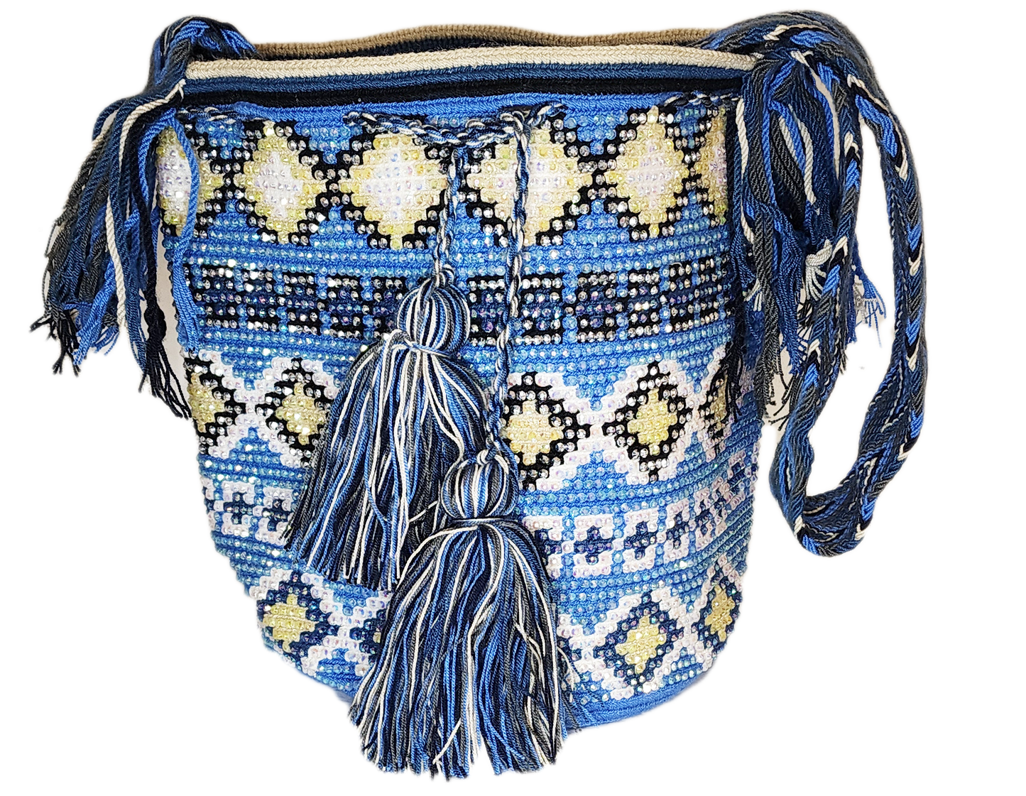 Iris Handmade Crochet Wayuu Mochila Bag with Crystals - Wuitusu