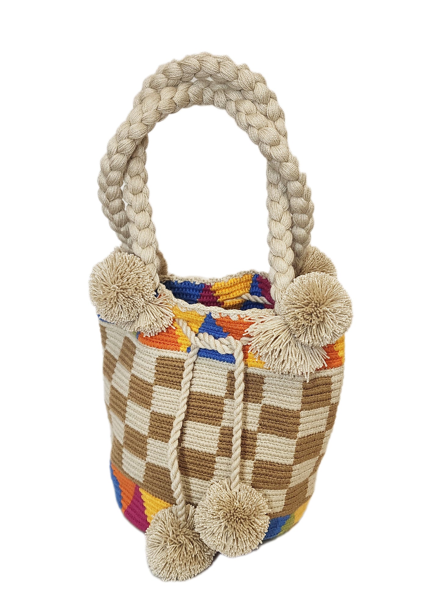 Addison Medium Short Handle Design PomPom Mochila - Wuitusu