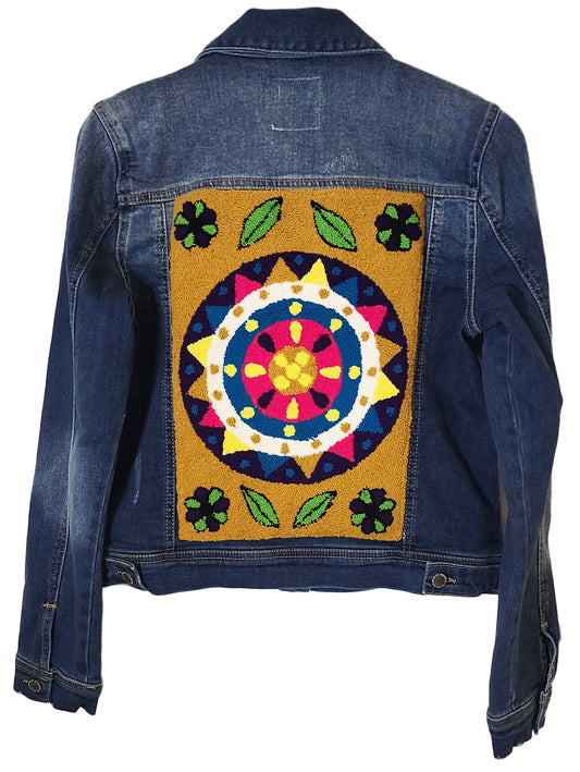 Nathalia Denim Jacket with Handmade Mandala (S) - Wuitusu