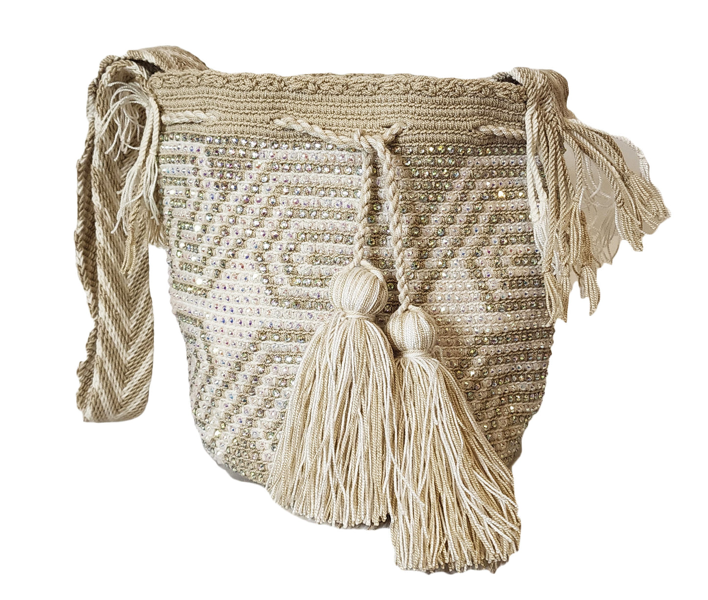 Helena Medium Handmade Wayuu Mochila Bag With Crystals - Wuitusu