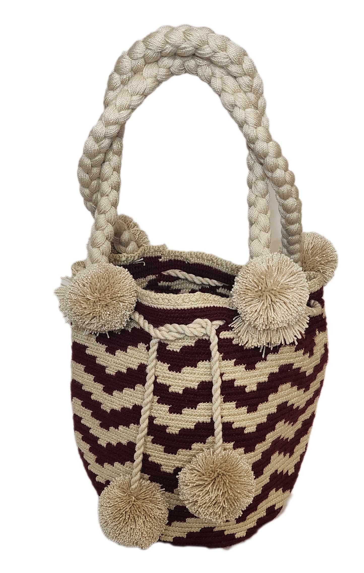 Naomi Medium Short Handle Design PomPom Mochila - Wuitusu