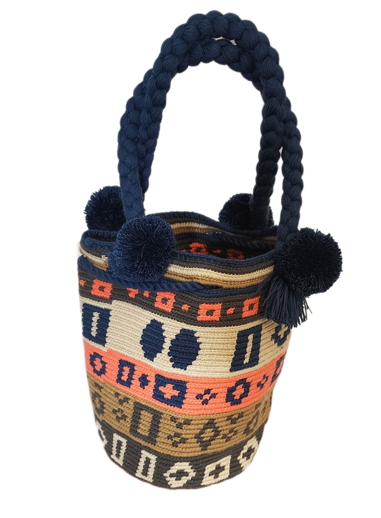 Natalie Medium Short Handle Design PomPom Mochila - Wuitusu