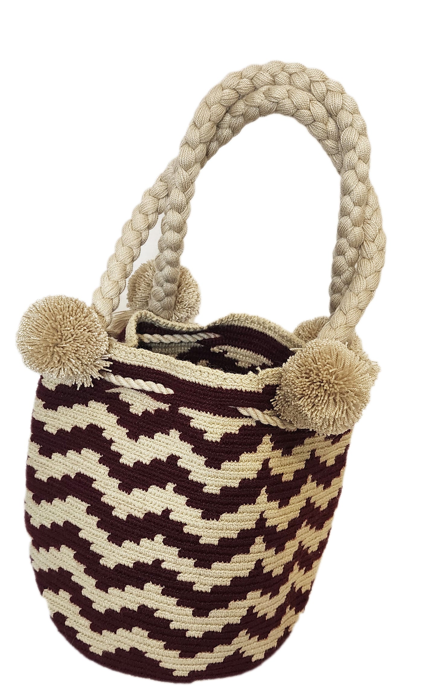 Naomi Medium Short Handle Design PomPom Mochila - Wuitusu