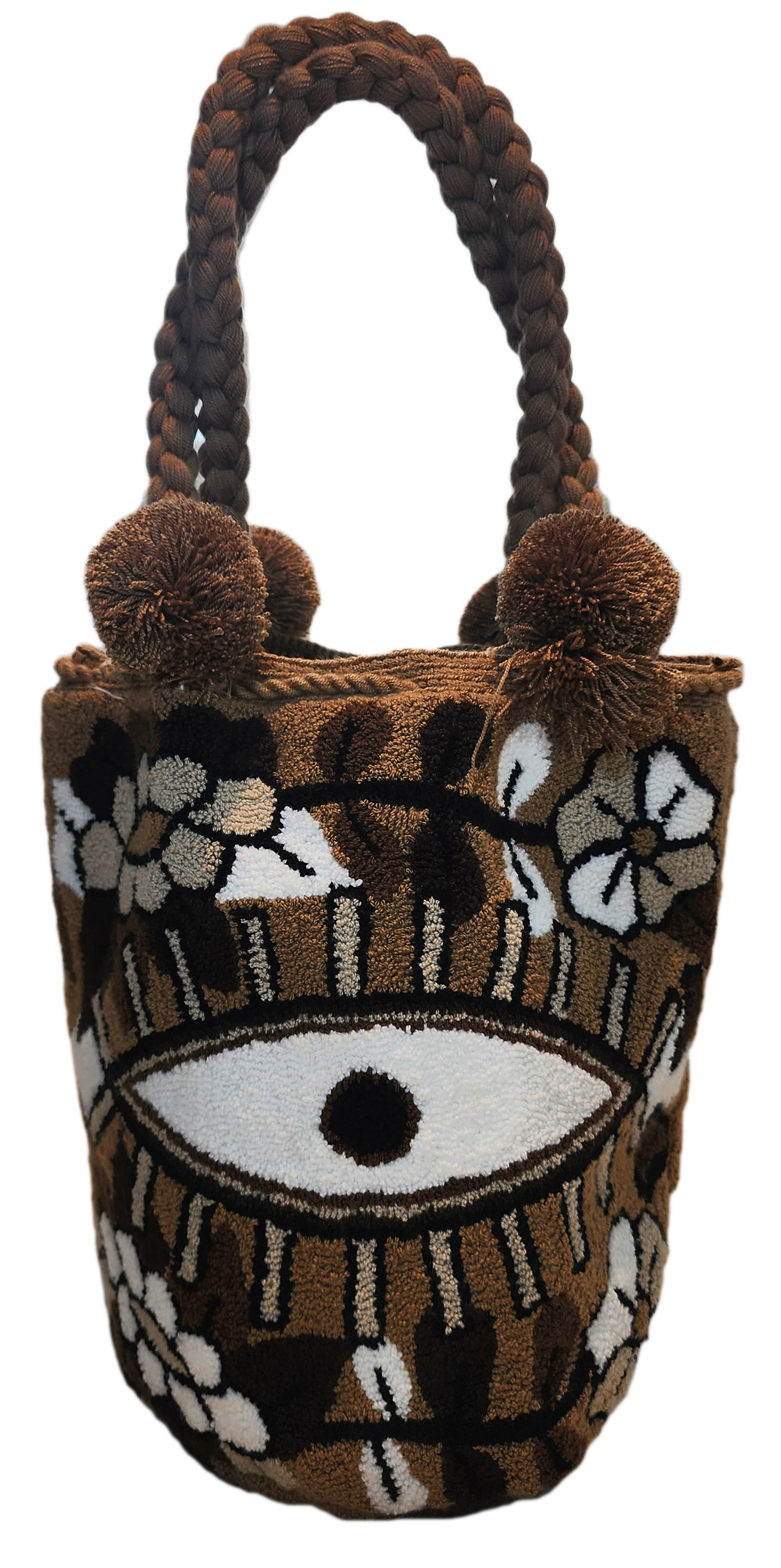 Bottom view Vera Large Short Handle Design PomPom Mochila - a perfect gift for her