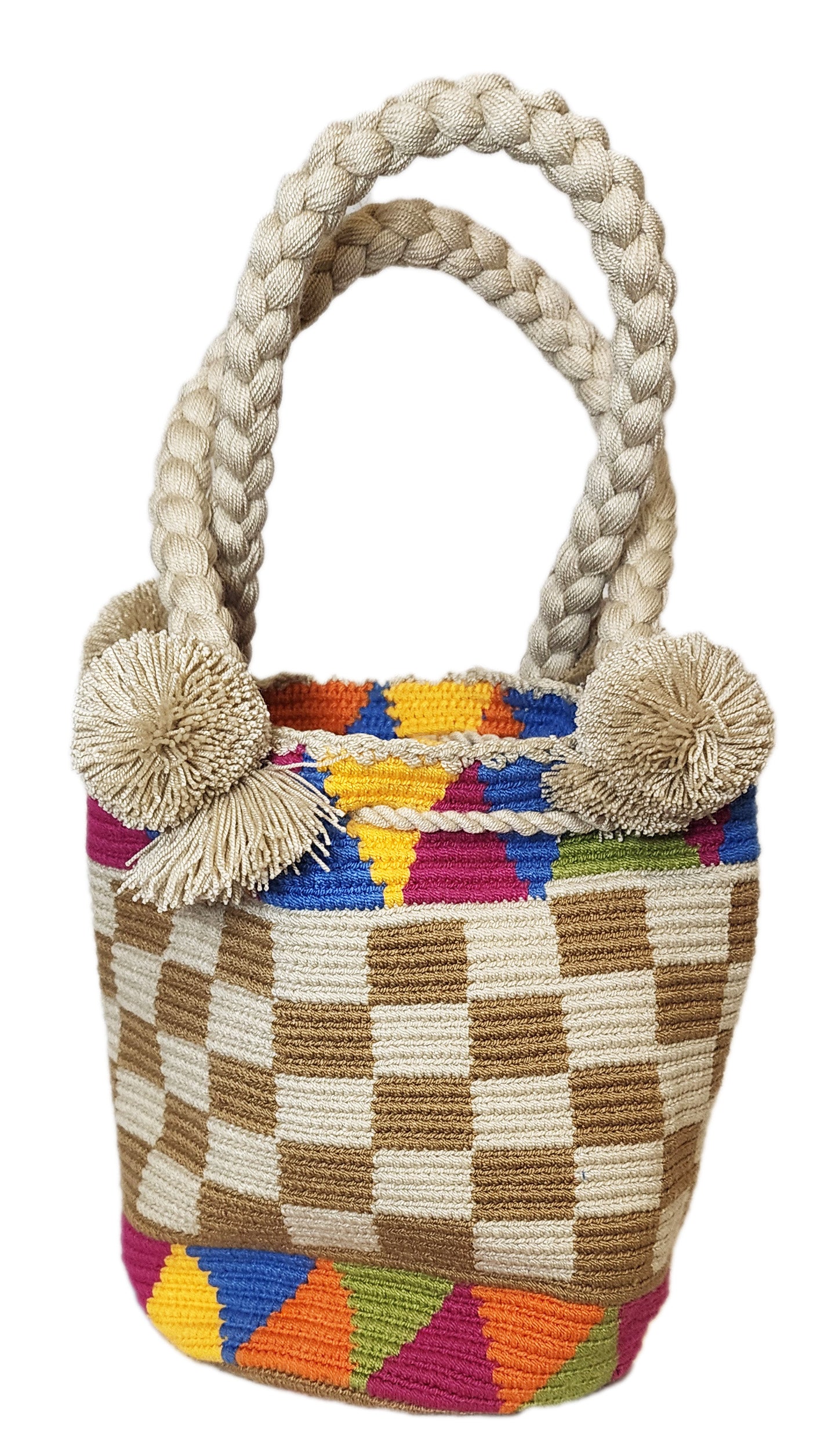 Addison Medium Short Handle Design PomPom Mochila - Wuitusu