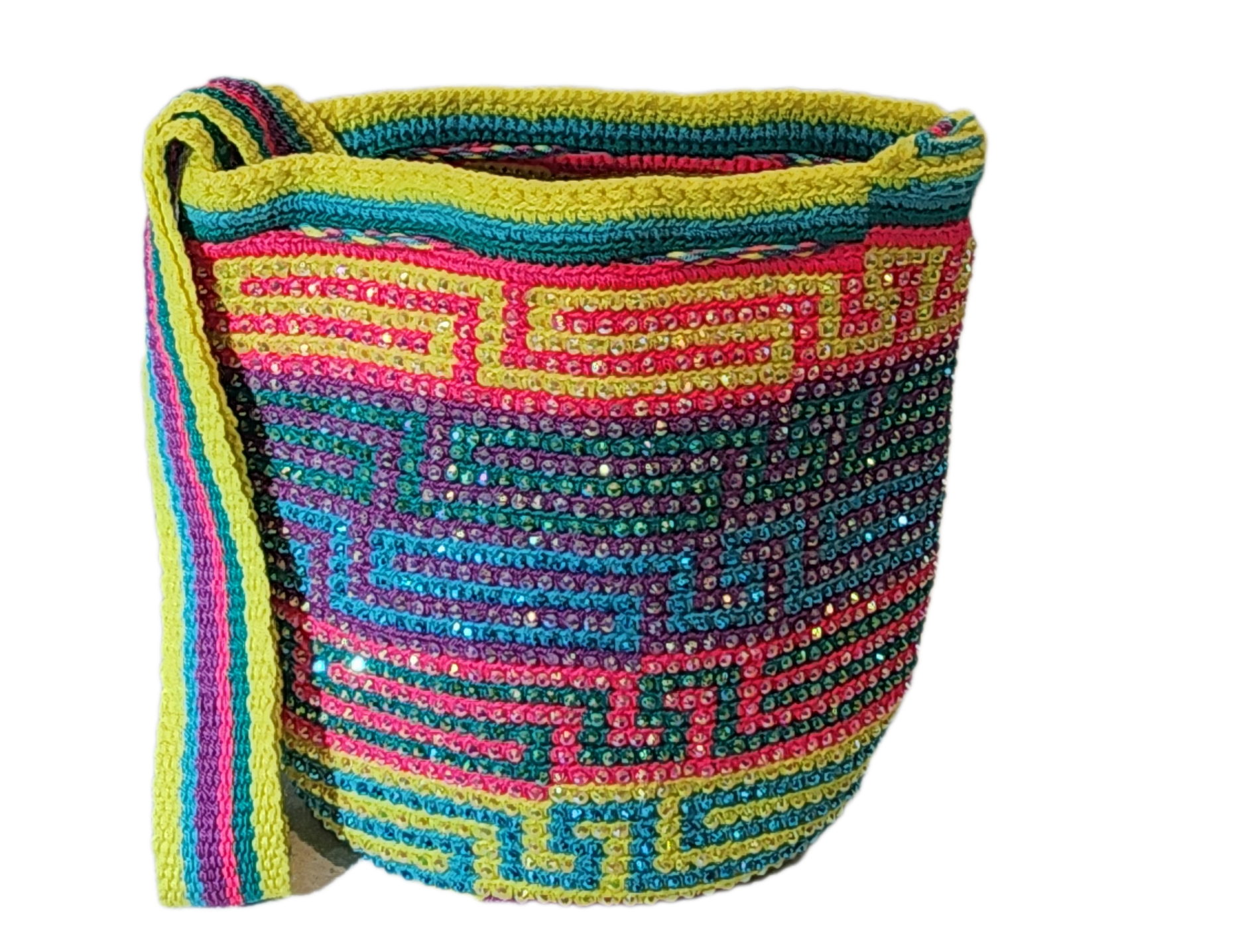 Bottom view Lennon Medium Handmade Wayuu Mochila Bag With Crystals - a perfect gift for her