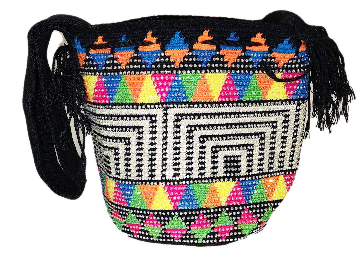 Remi Handmade Crochet Wayuu Mochila Bag with Crystals - Wuitusu