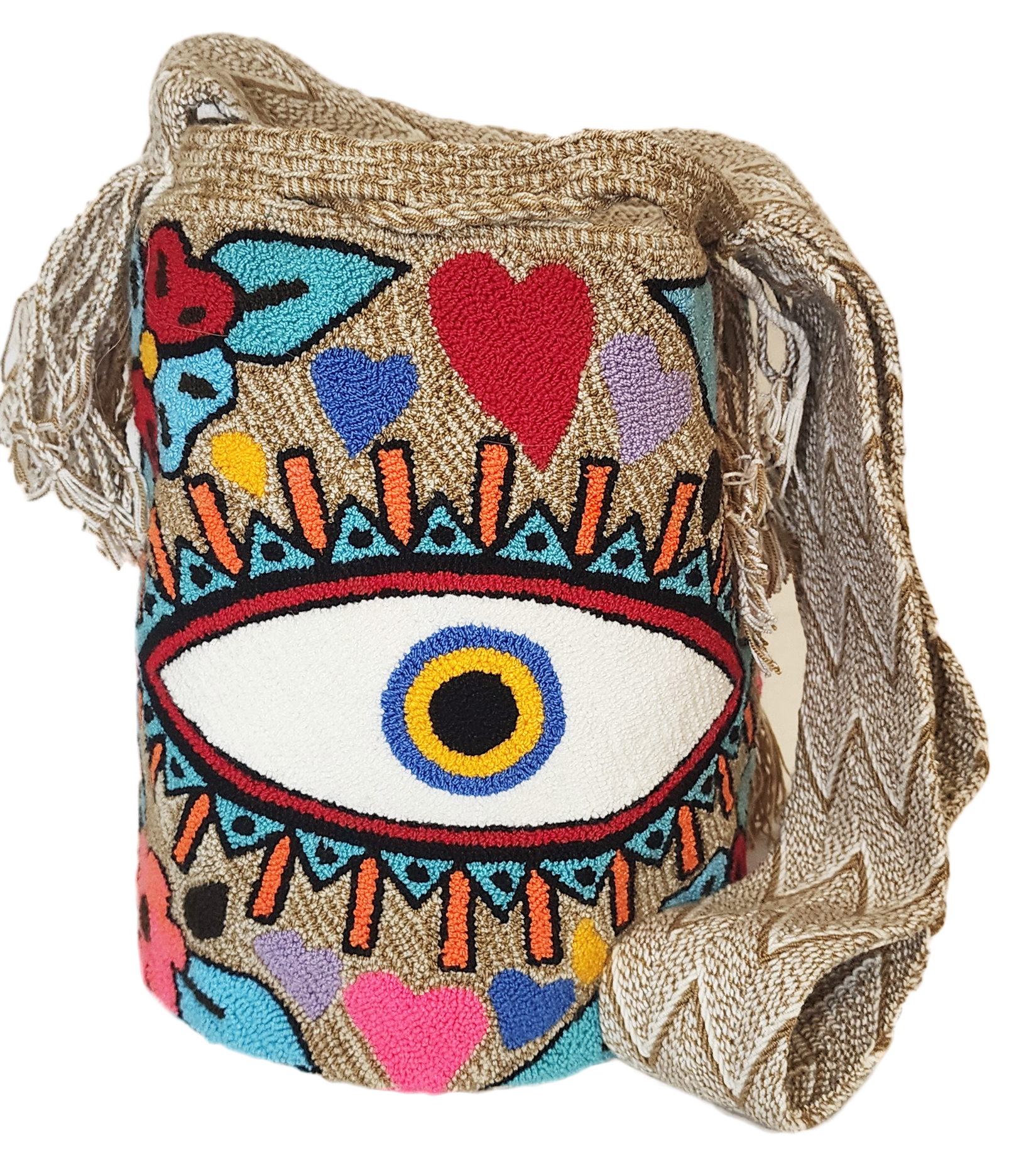 Bottom view Frankie Large Handmade Punch Needle Wayuu Mochila Bag - Wuitusu