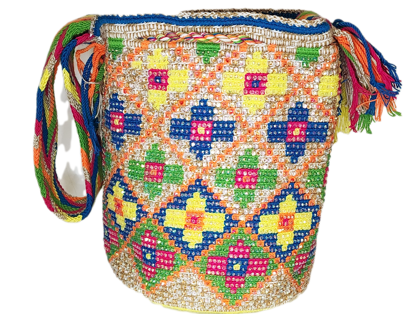 Margaret Handmade Crochet Wayuu Mochila Bag with Crystals - Wuitusu