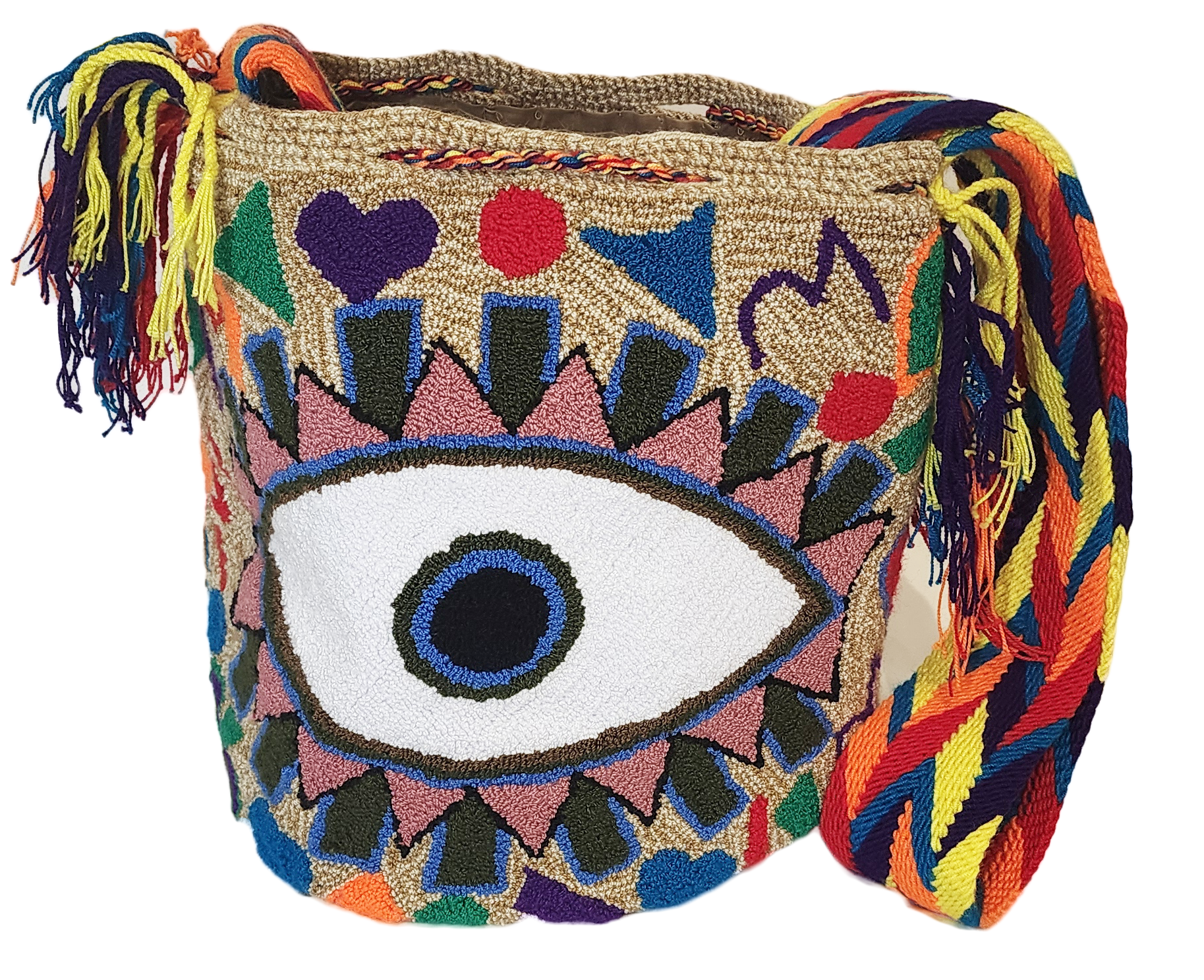 Bottom view Reina Large Handmade Punch Needle Wayuu Mochila Bag - Wuitusu