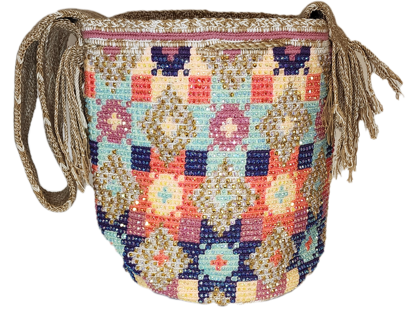 Eden Handmade Crochet Wayuu Mochila Bag with Crystals - Wuitusu