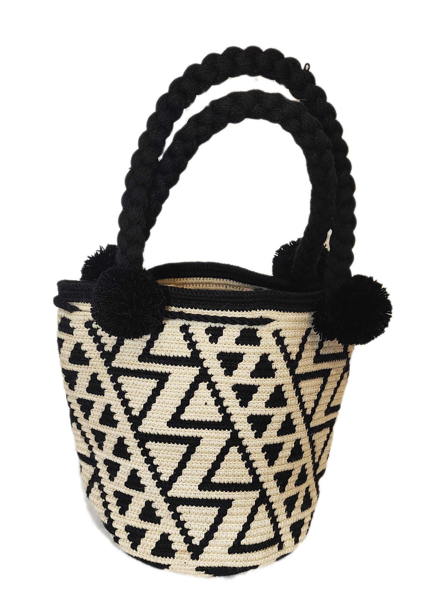 Lucy Medium Short Handle Design PomPom Mochila - Wuitusu
