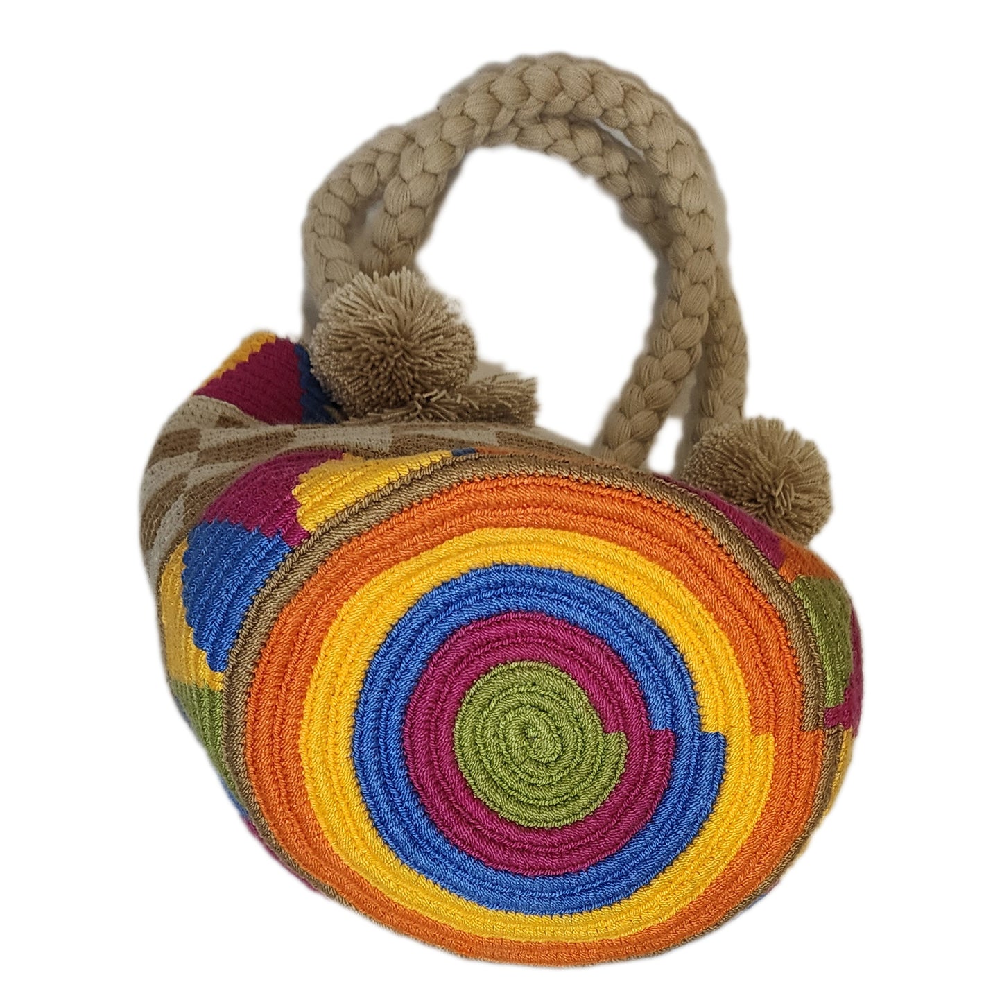 Addison Medium Short Handle Design PomPom Mochila - Wuitusu