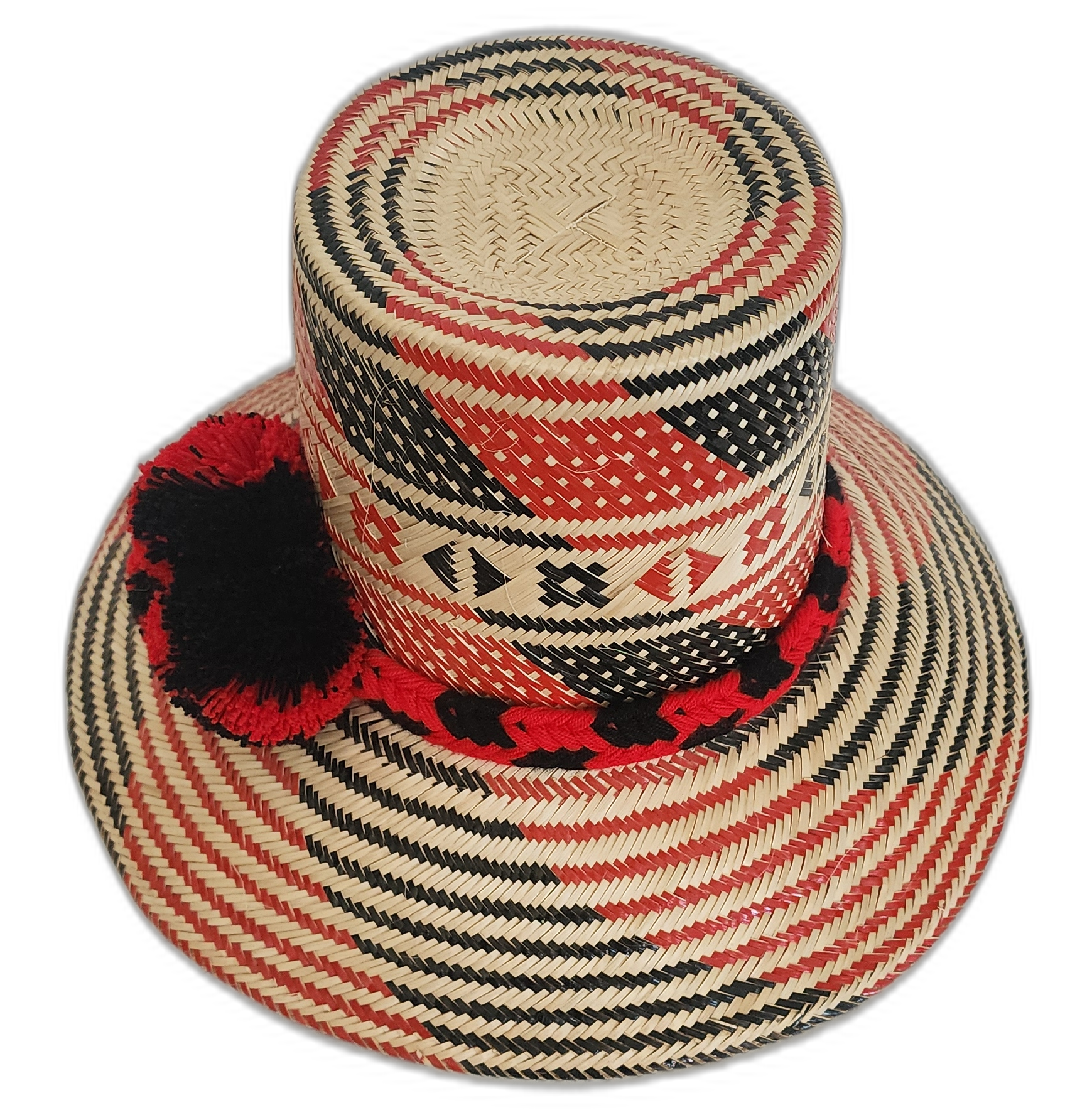 Unique bohemian straw hat featuring artisan details and a bold design