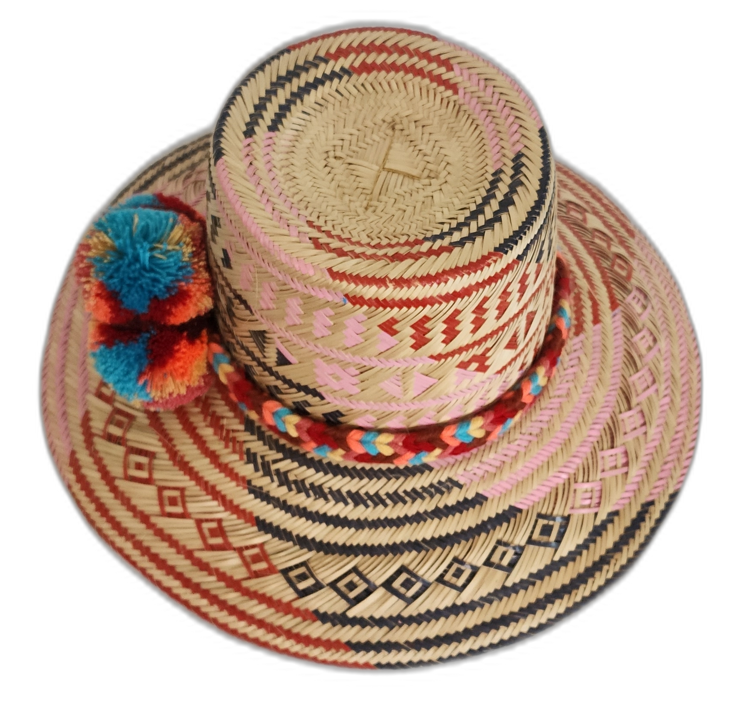 Festival-ready straw hat with Wayuu craftsmanship and colorful detailing