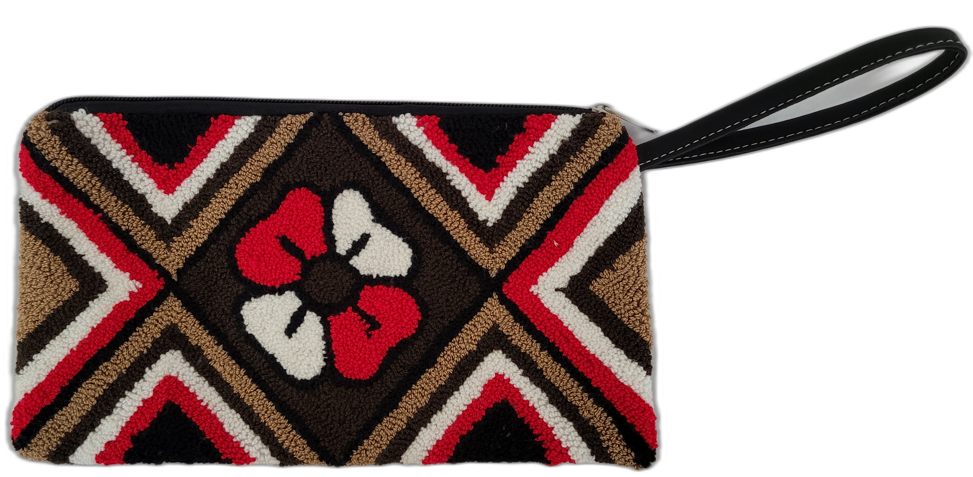 1 Colorful Boho crochet clutch named Alaya featuring Wayuu artisan work in red and white tones.