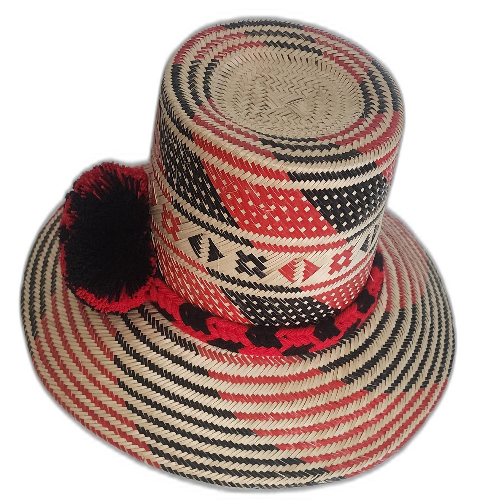 Bohemian straw hat with symbolic patterns and deep color