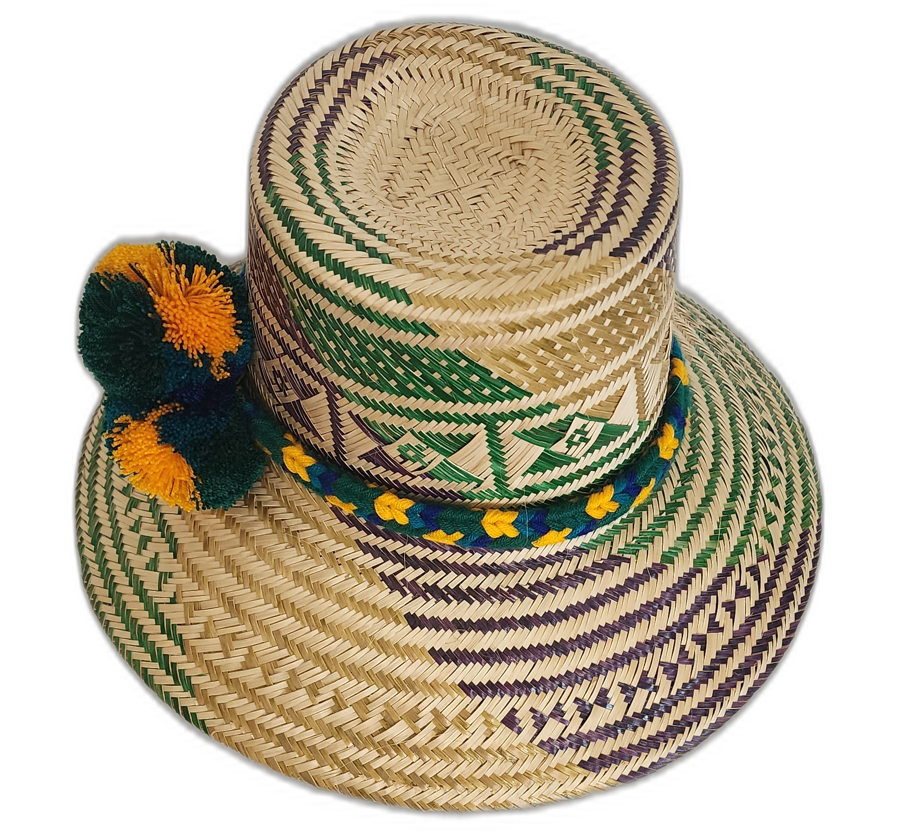 Bohemian straw hat with vibrant cultural accents and handmade quality