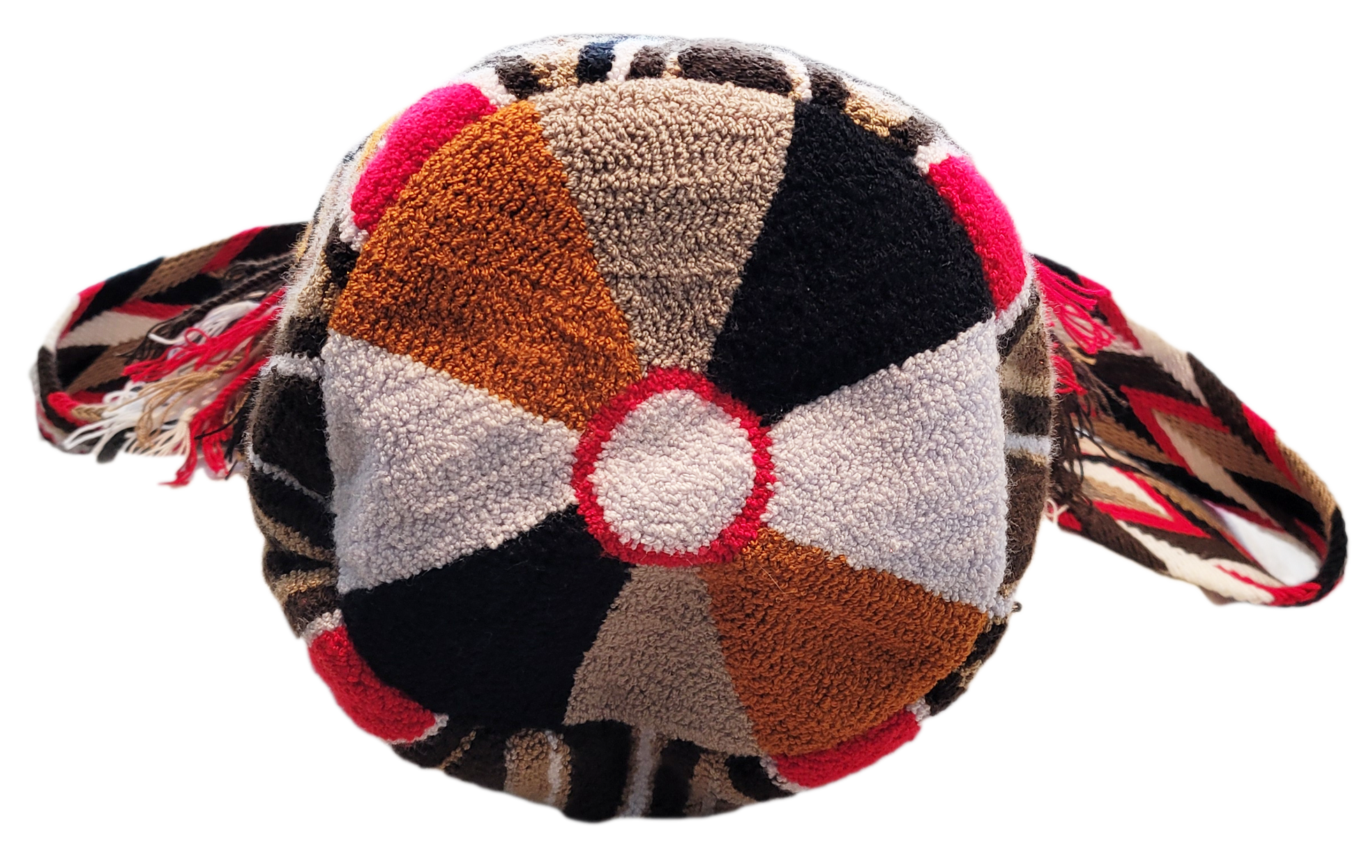 "Colorful handcrafted Wayuu crochet bag with unique geometric patterns, crafted by indigenous artisans, suitable for versatil