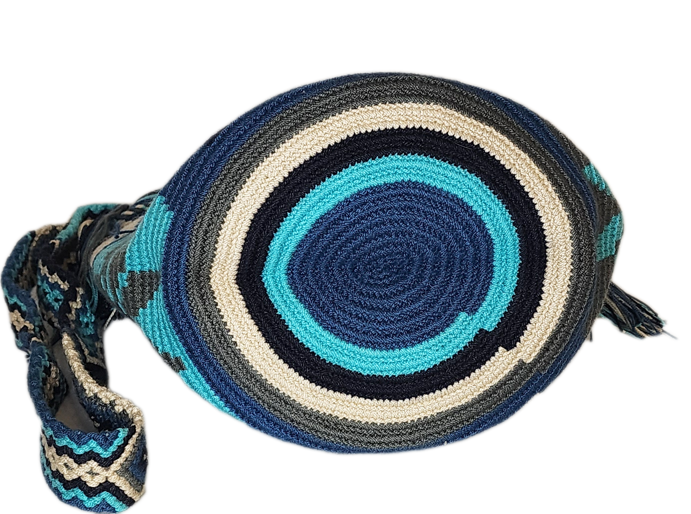 "Colorful handmade boho crochet crossbody bag, showcasing traditional Wayuu craftsmanship, perfect for any occasion."