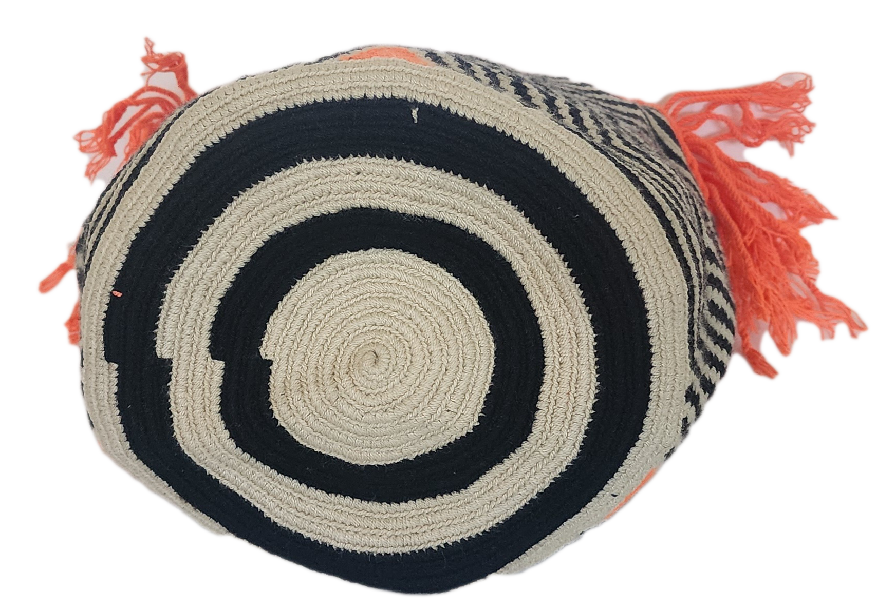 "Colorful handmade Wayuu crochet bag with geometric patterns, adjustable woven strap, ideal for versatile bohemian style."