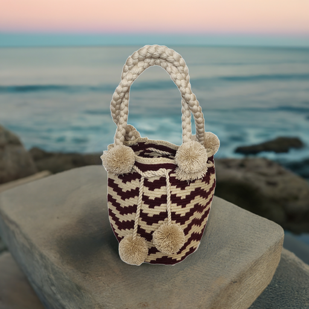Naomi Medium Short Handle Design PomPom Mochila - Wuitusu