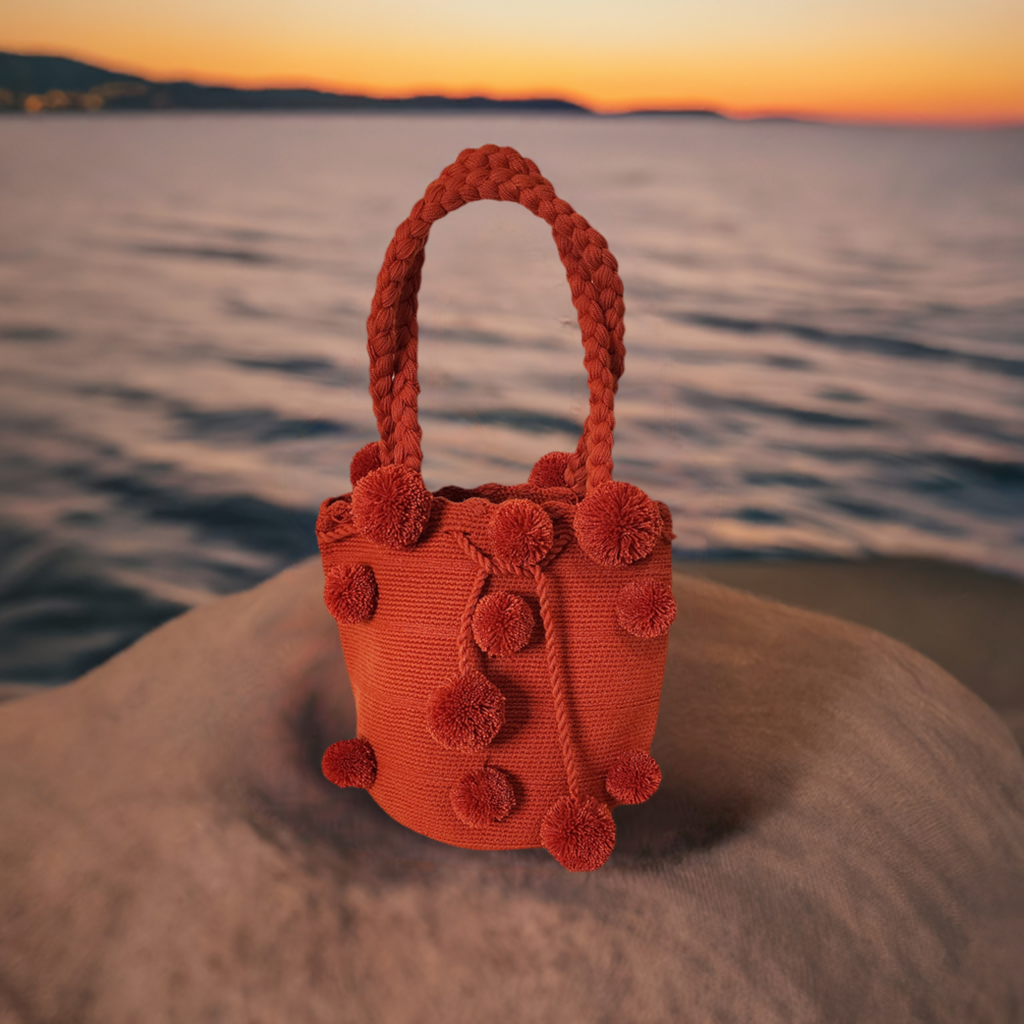 Hanna Medium Short Handle Design PomPom Mochila - Wuitusu
