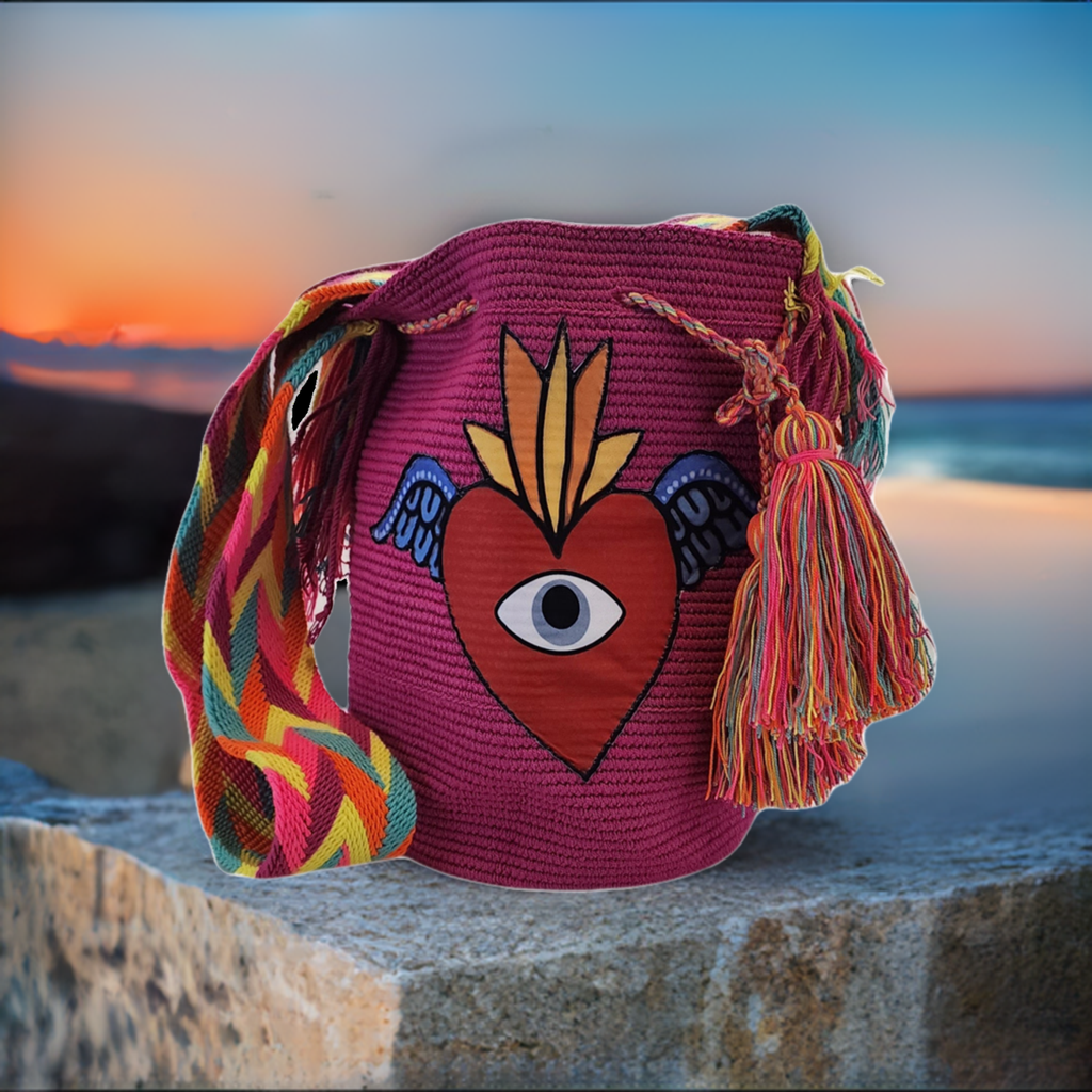 Vienna Large Wayuu Bag with Sacred Heart and Nazar Applique