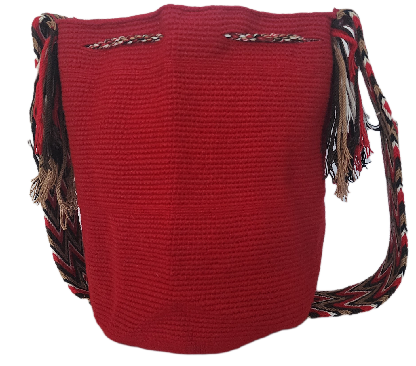 "Handcrafted colorful Wayuu crochet bag by Colombian artisans, symbolizing cultural stories through vibrant, intricate patter