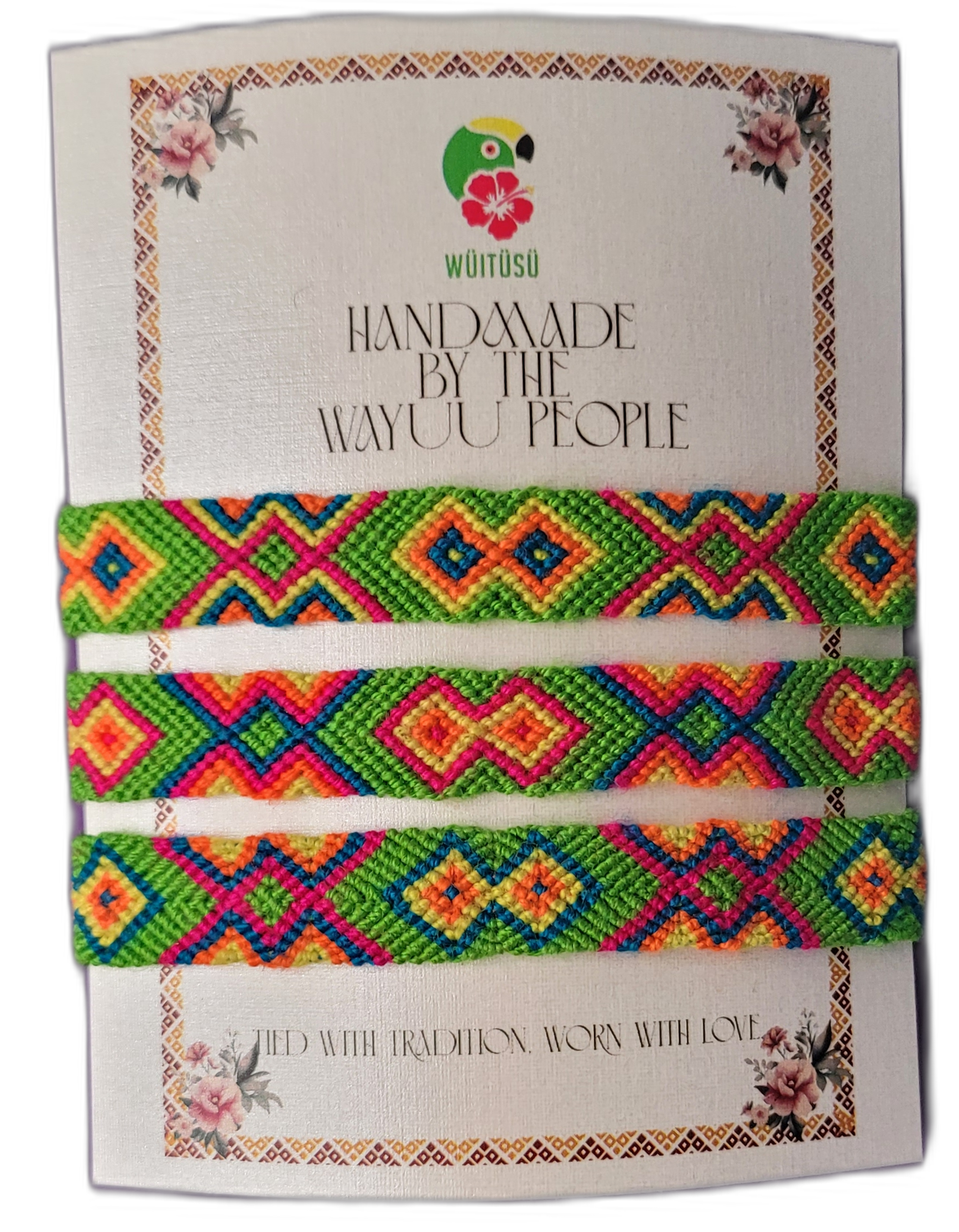 1 Handmade Wayuu friendship bracelets with tribal designs, crafted for bohemian style.