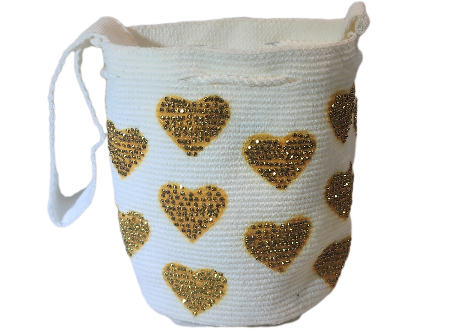 "Handmade Wuitusu Wayuu crochet bag featuring vibrant colors, geometric patterns, and a 19-inch woven strap for crossbody wea