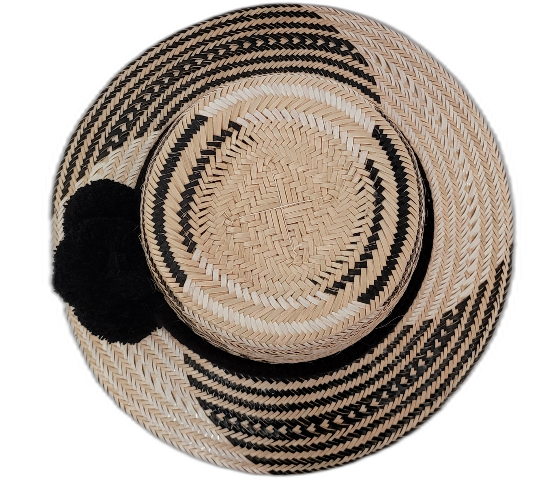 Boho chic Wayuu hat named Presley with black patterns and cultural design