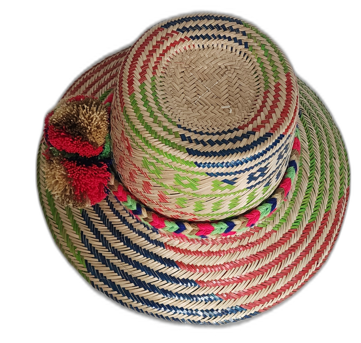 Vibrant bohemian straw hat made from Iraca palm with bold detailing