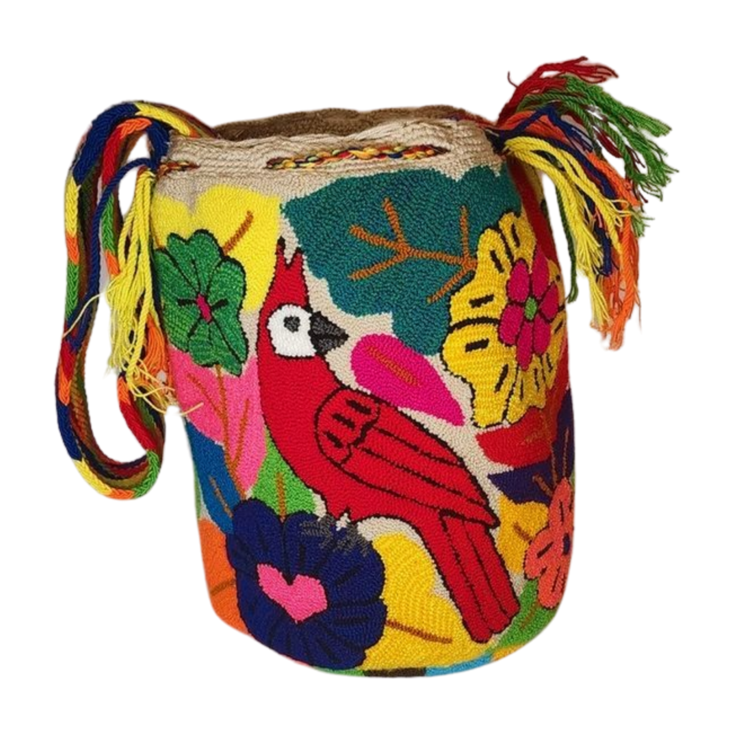 Bottom view Artisan-crafted crochet bag with bird and flower embroidery