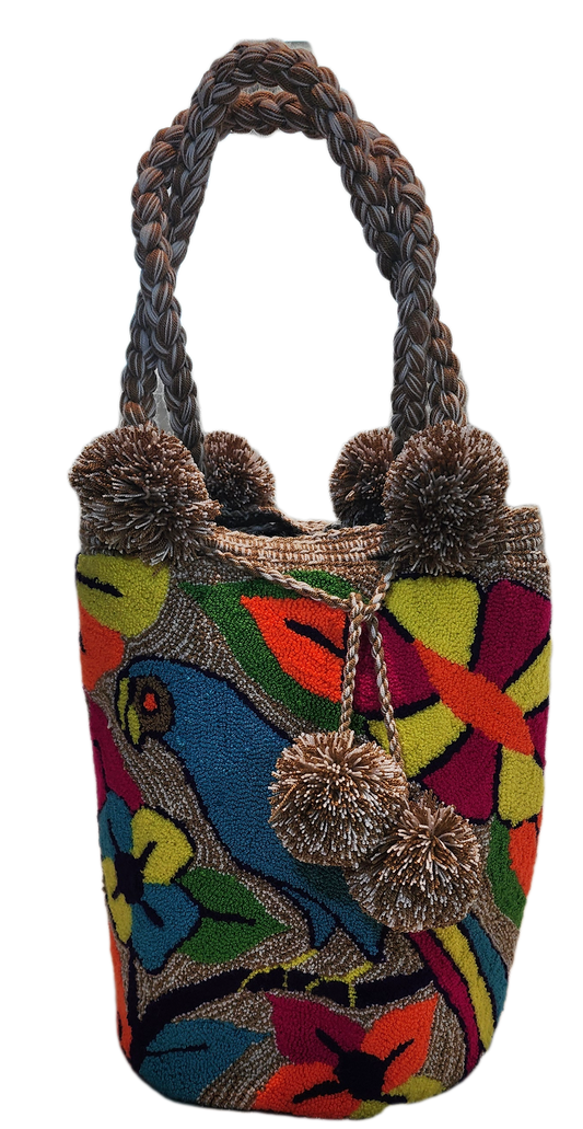 Elaina Large Short Handle Design PomPom Mochila