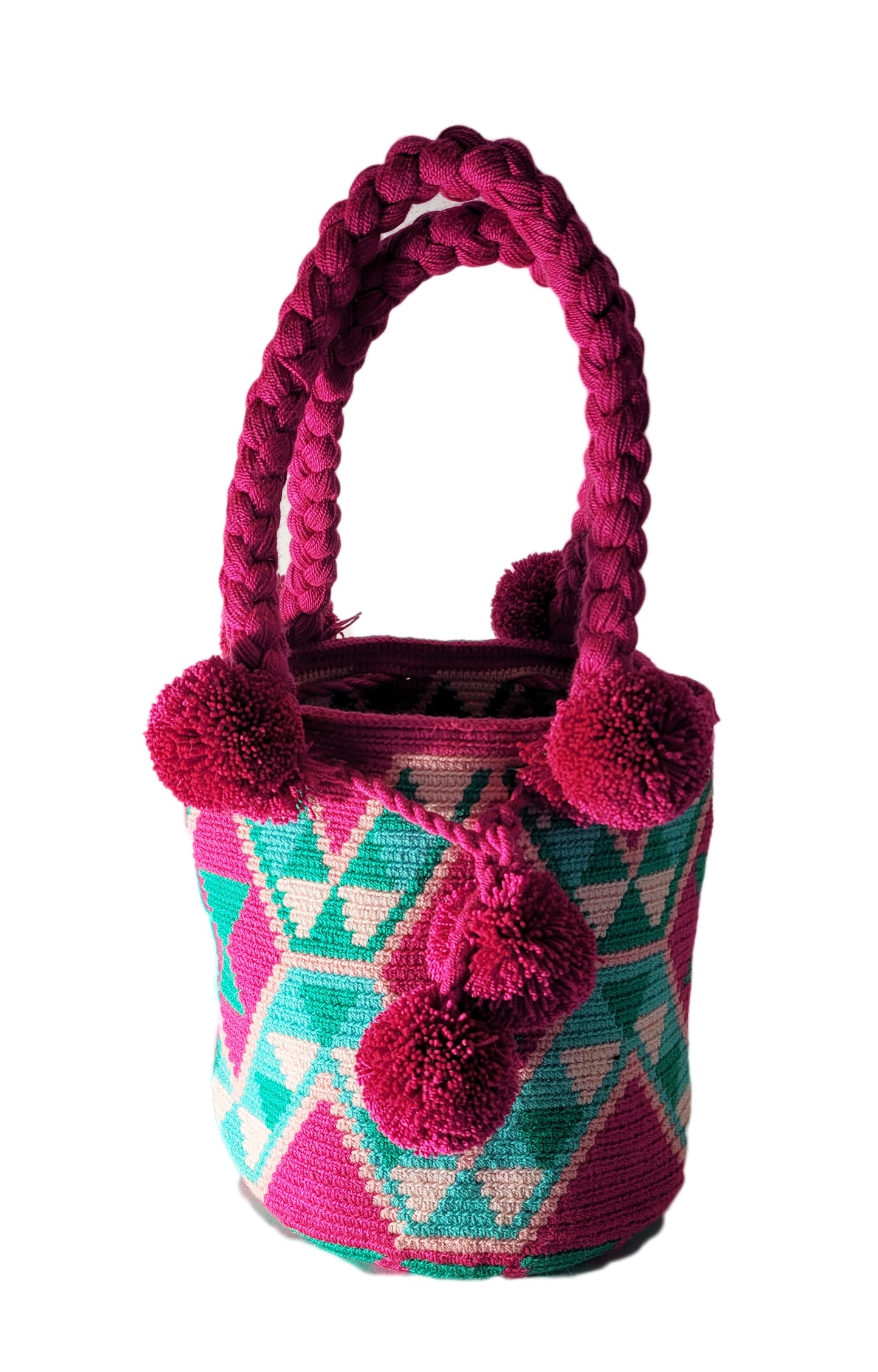 Leah Medium Short Handle Design PomPom Mochila front