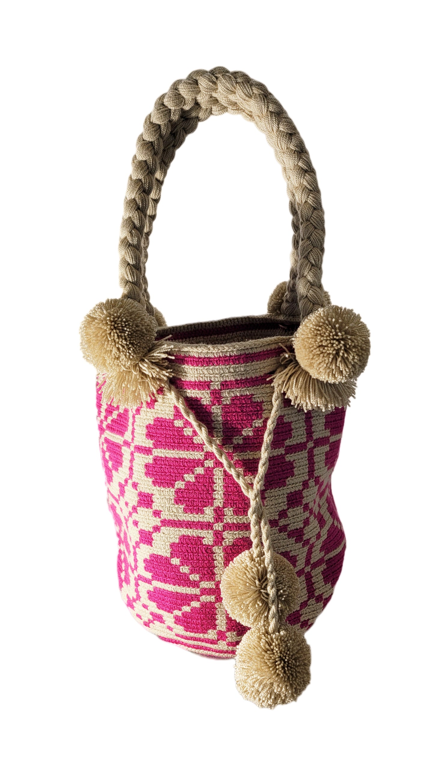 Isla Medium Short Handle Design PomPom Mochila front