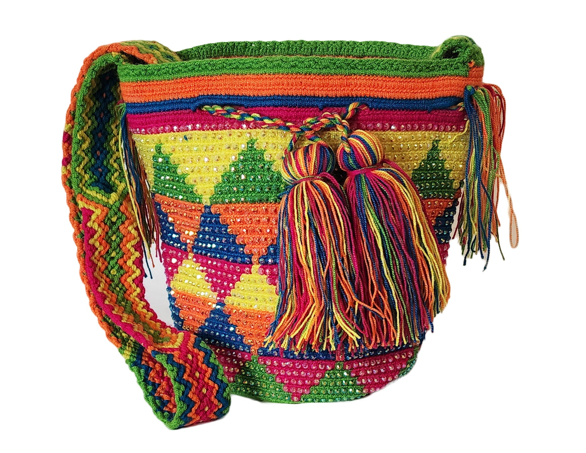 Jimena Medium Handmade Wayuu Mochila Bag With Crystals - Wuitusu