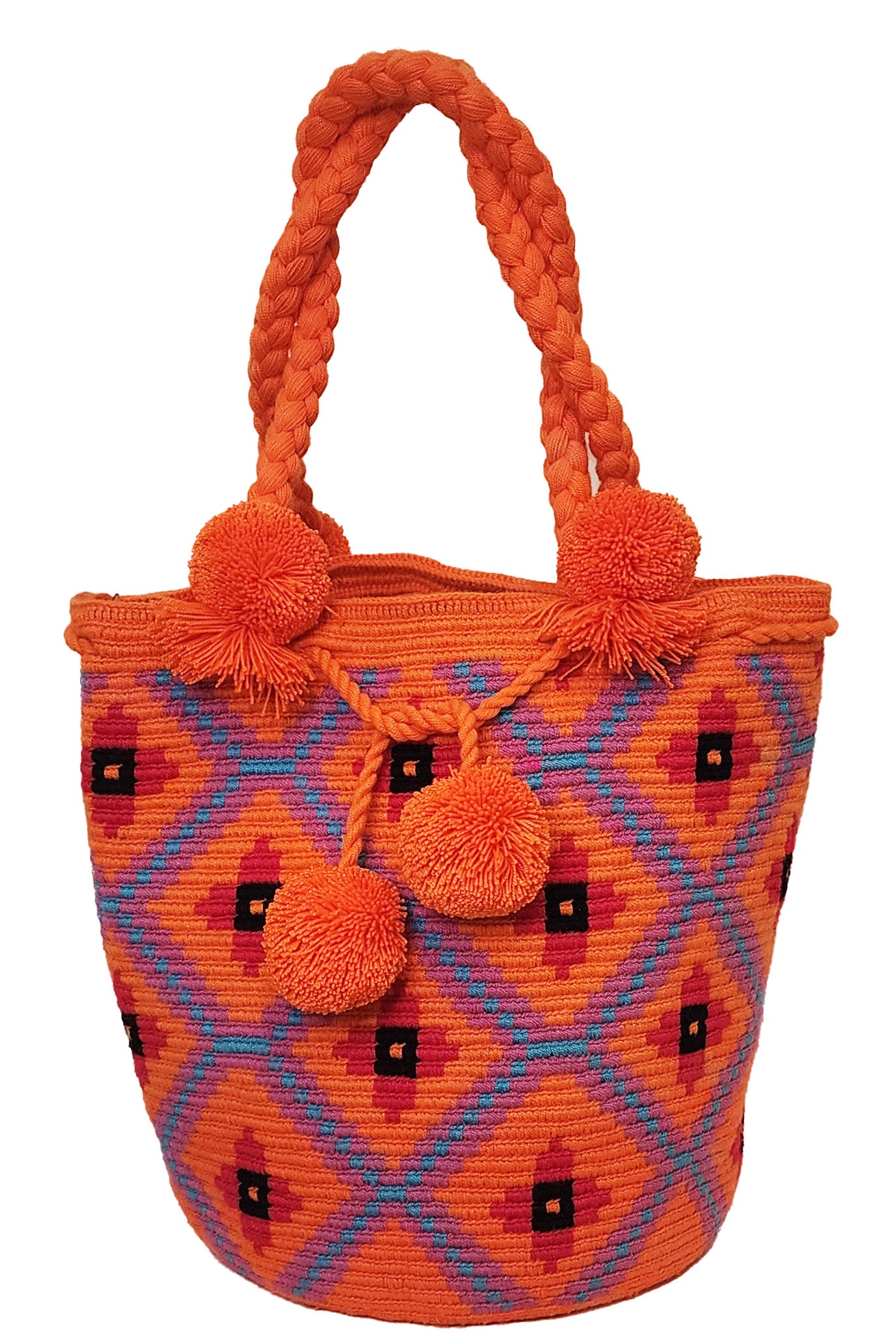 Scout Large Crochet  Handmade Wayuu Mochila Bag With Short Handle - Wuitusu-front