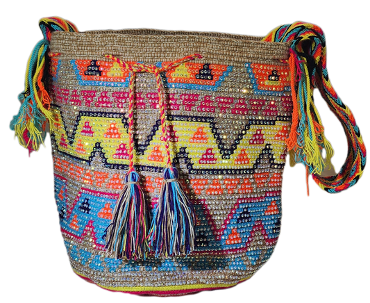 Paige Handmade Crochet Wayuu Mochila Bag with Crystals