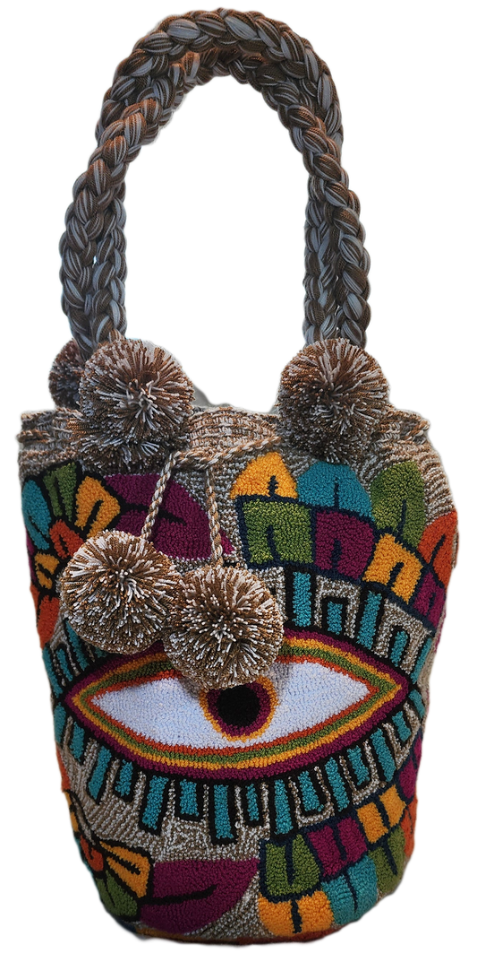 Ana Large Short Handle Design PomPom Mochila