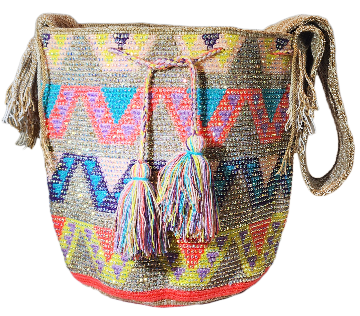 Adelaide Handmade Crochet Wayuu Mochila Bag with Crystals - a perfect gift for her