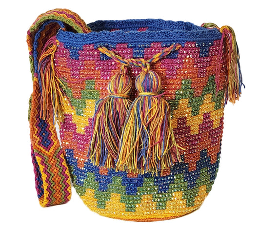 Carter Medium Handmade Wayuu Mochila Bag With Crystals