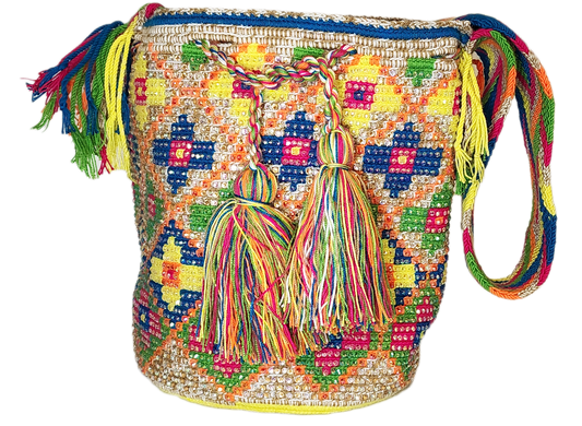 Margaret Handmade Crochet Wayuu Mochila Bag with Crystals