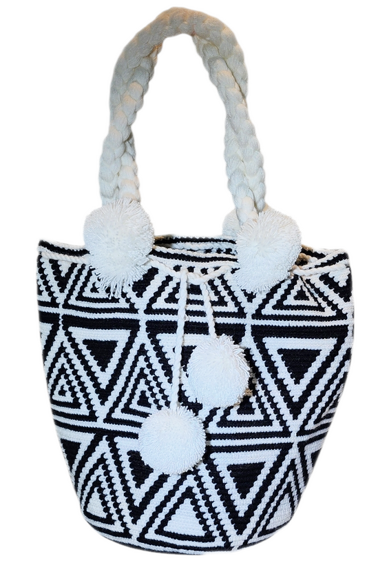 Phoebe Large Short Handle Design PomPom Mochila